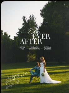 Cinematic wedding portrait at sunset with film inspired aesthetic